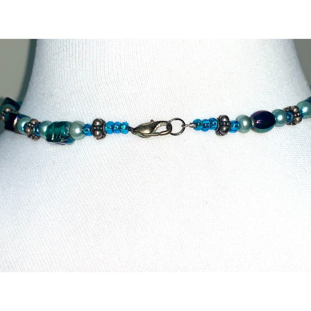 Boho Colorful Painted Iridescent Glass Beaded Choker Statement Necklace - Picture 4 of 7